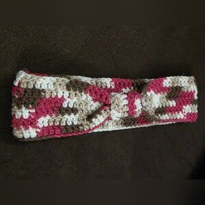 Crochet Headband with Pink and Brown Pattern